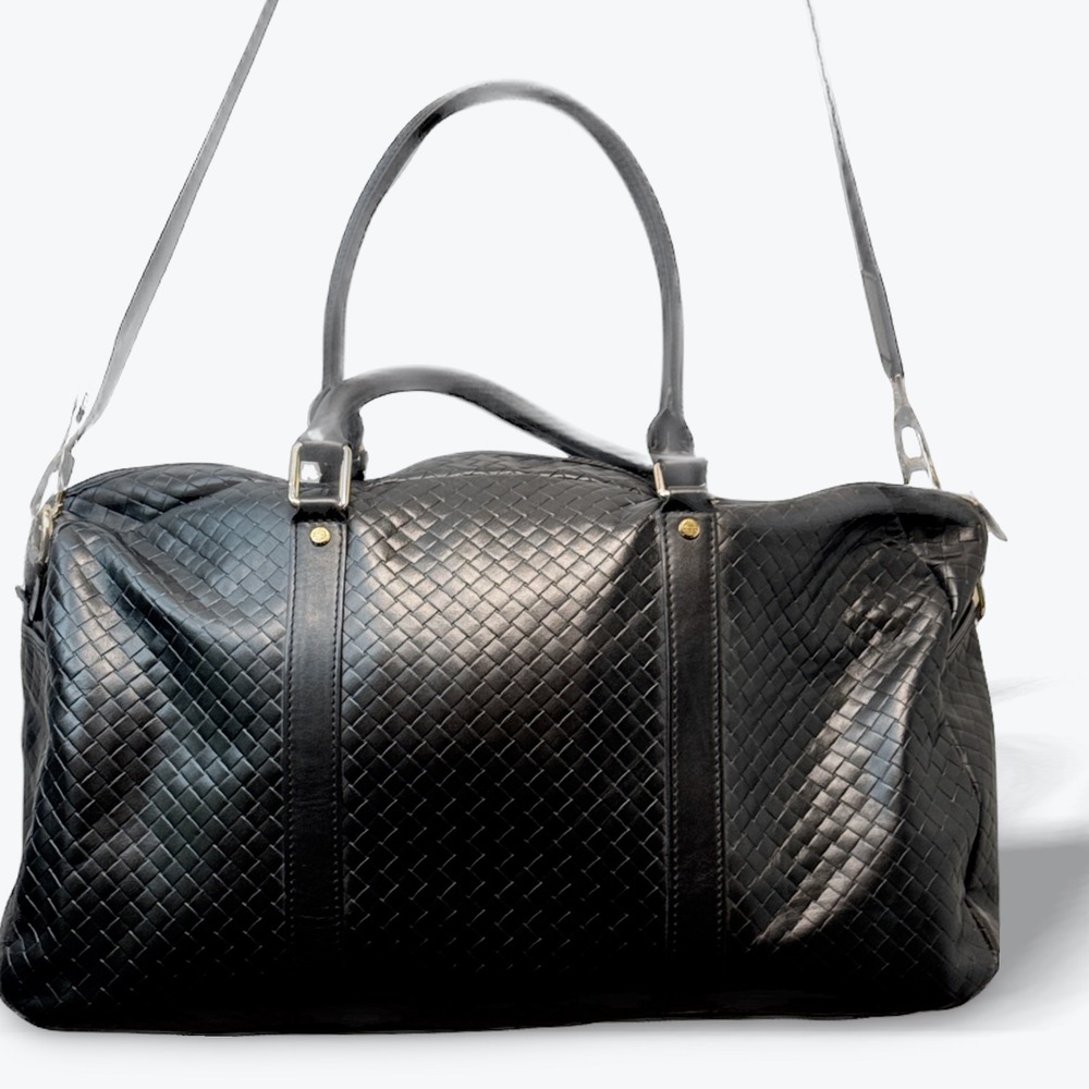 Premier Club Overnight Bag MMXIII Black Woven Faux Leather Duffle Travel 19x11